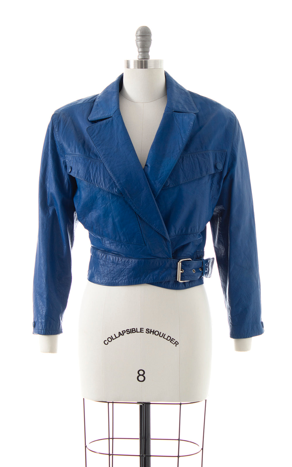 1980s Blue Leather Cropped Jacket | medium/large