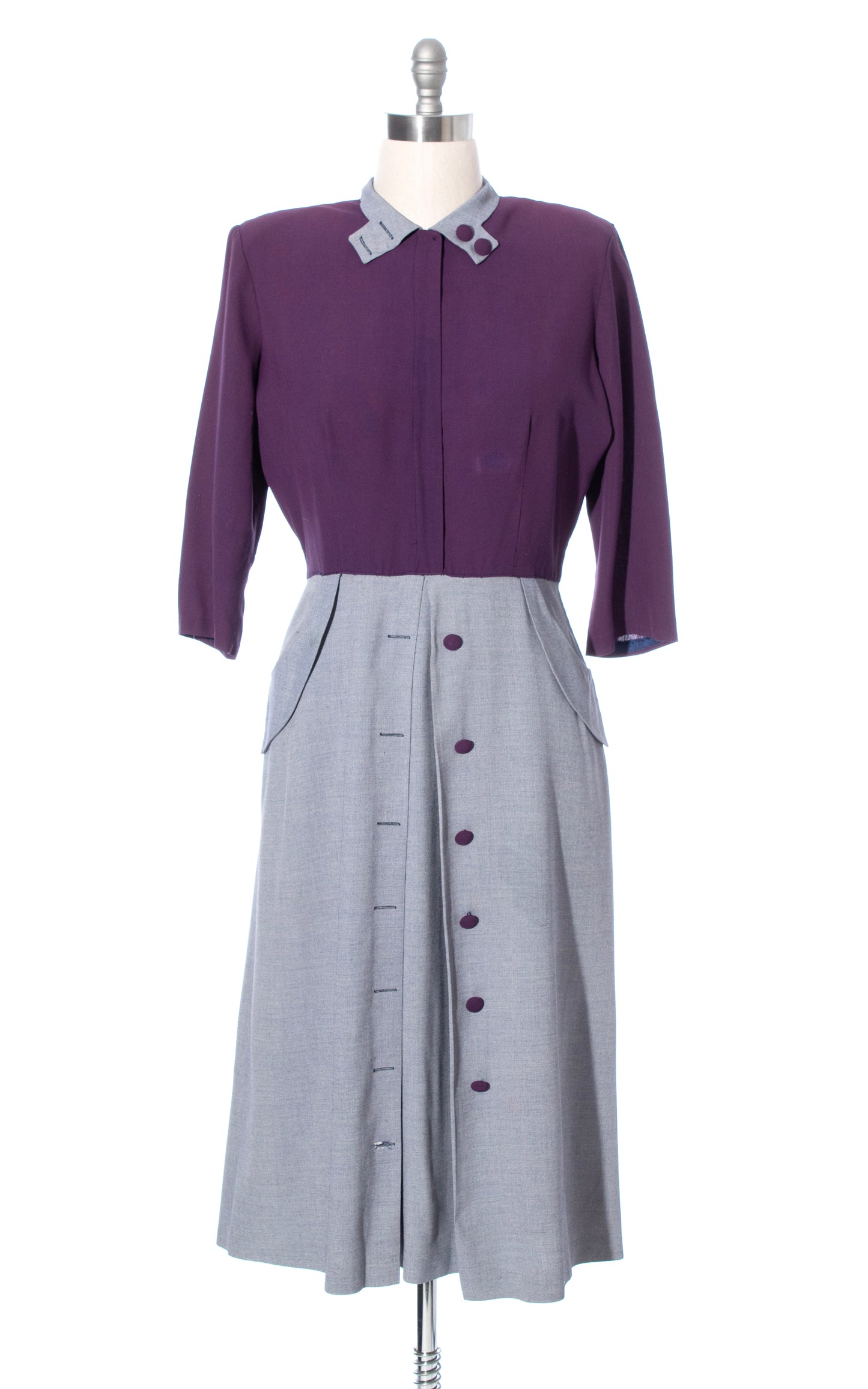 Vintage 40s 1940s Purple Shirtwaist Day Dress with Pockets BirthdayLifeVintage