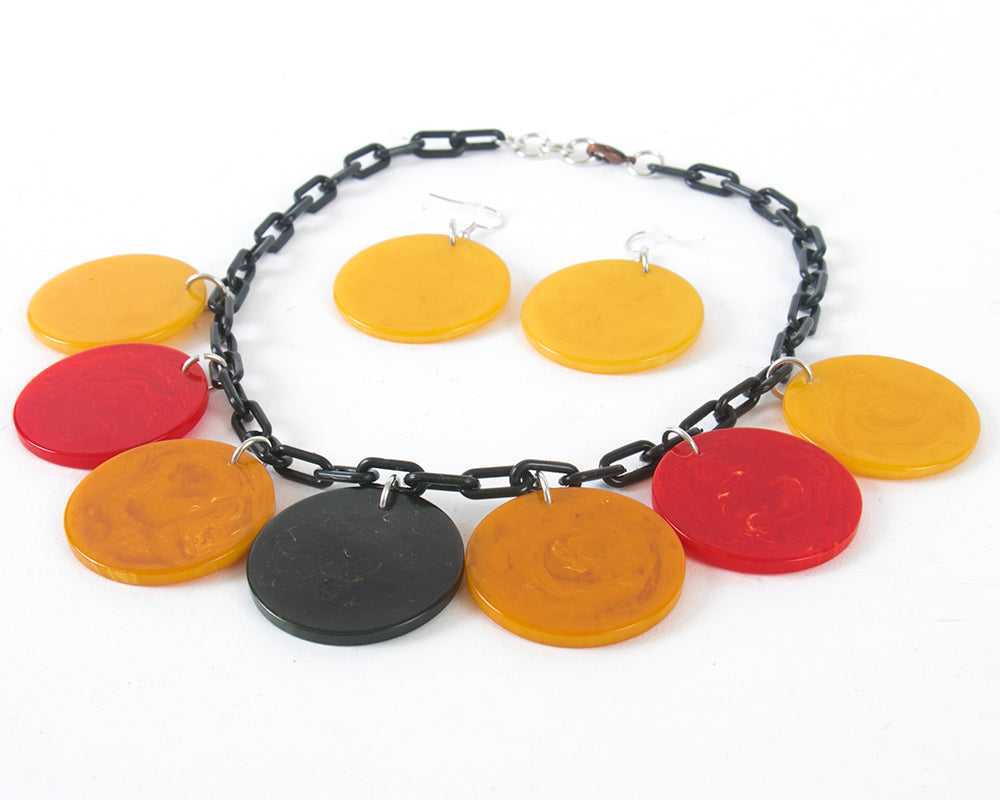 Handmade 1940s/1950s Bakelite Poker Chips Charm Necklace & Earrings Sets