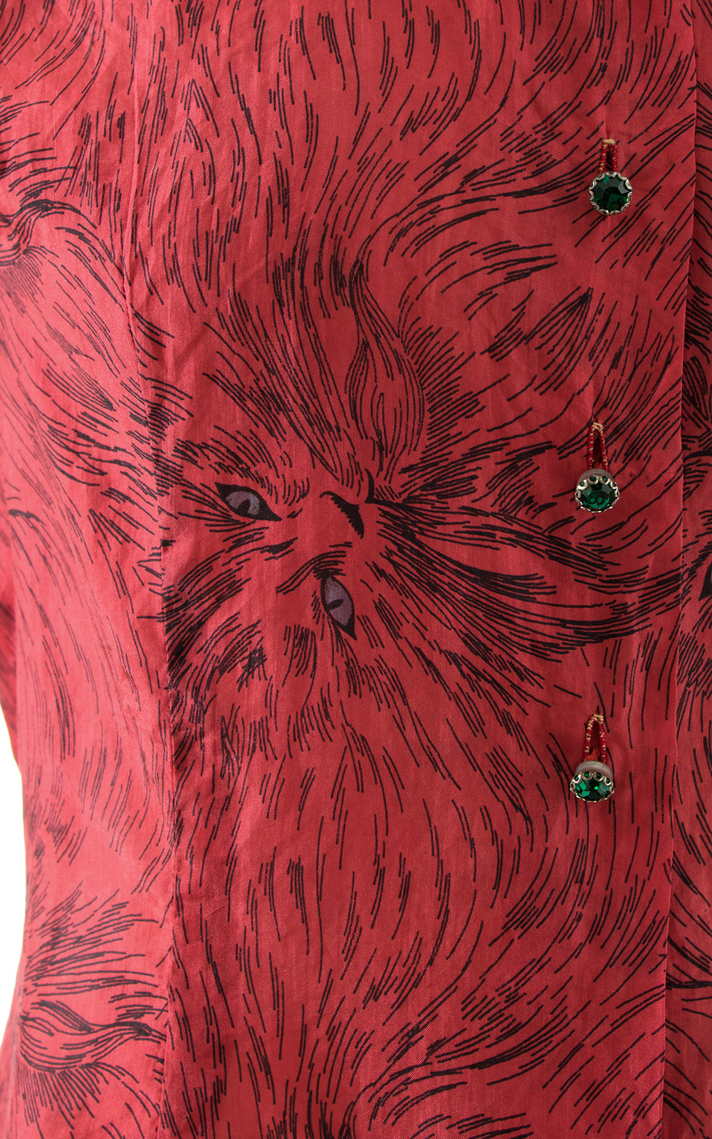 1940s 1950s Floofy Cat Novelty Print Silk Blouse | small/medium