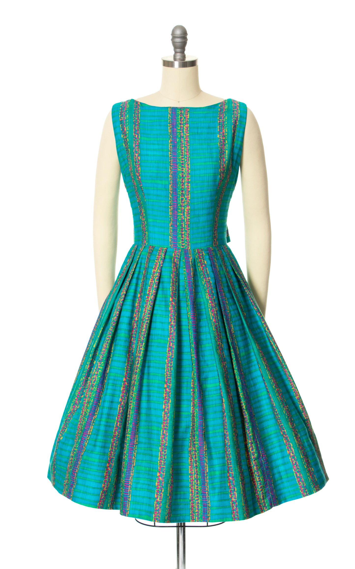 Vintage 50s 1950s Striped Open Back Cotton Sundress Blue Teal BirthdayLifeVintage