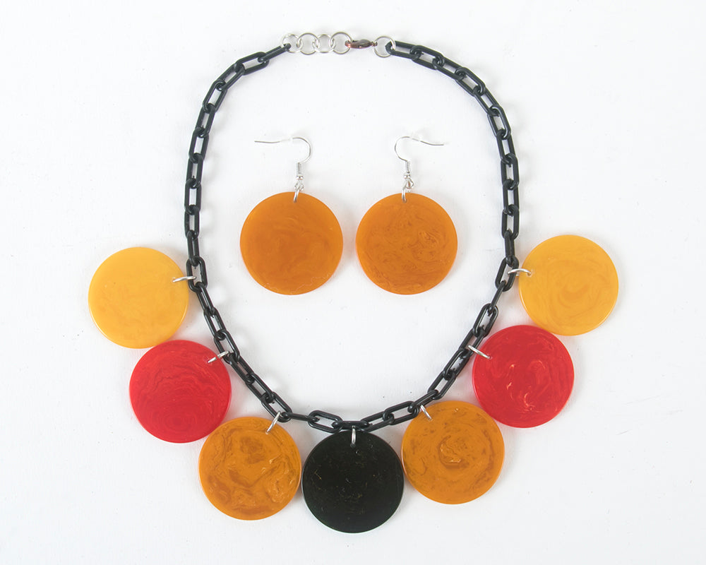 Handmade 1940s/1950s Bakelite Poker Chips Charm Necklace & Earrings Sets