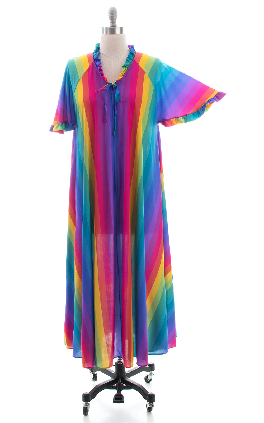 1970s 1980s Rainbow Striped Maxi Tent Dress