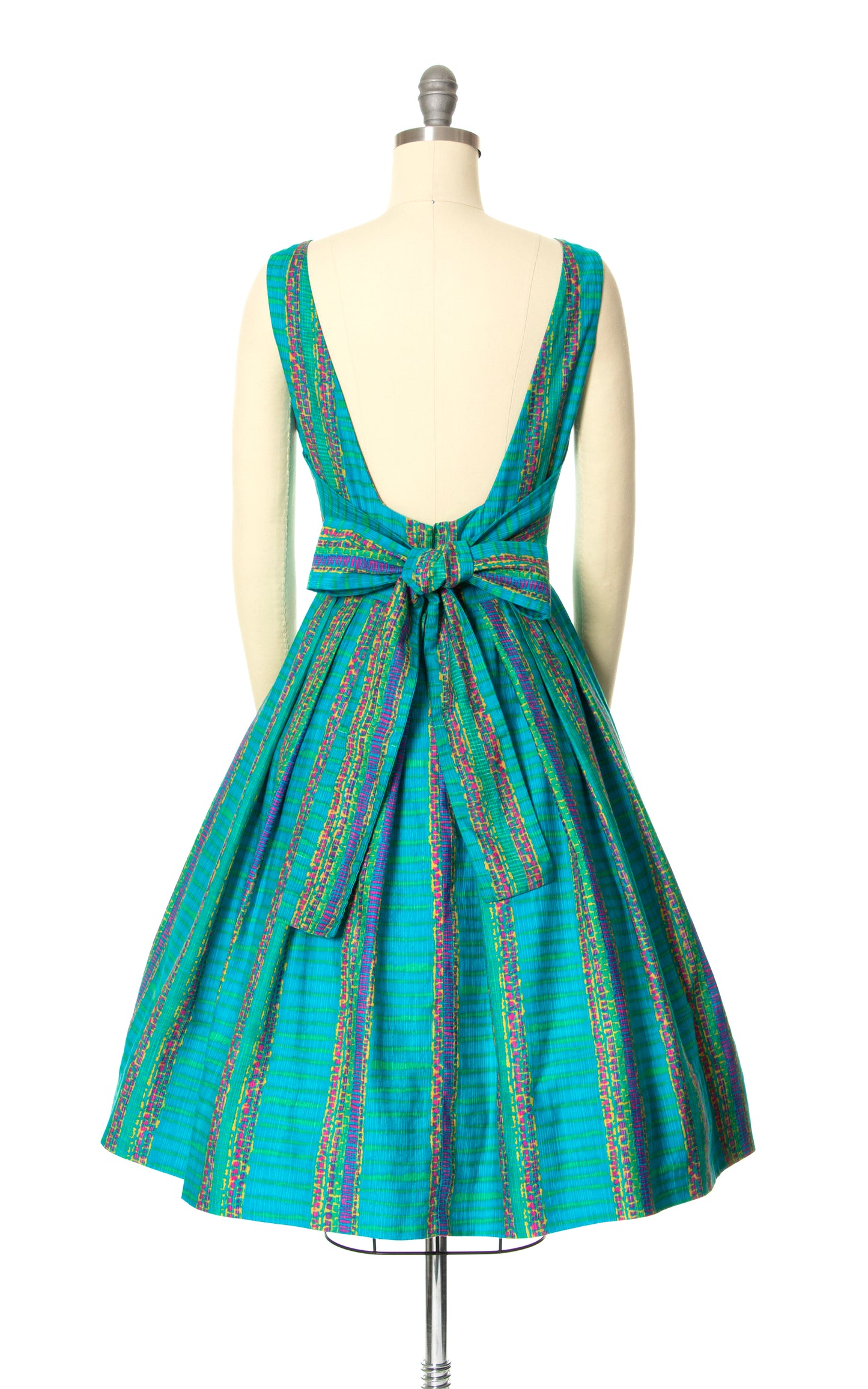 Vintage 50s 1950s Striped Open Back Cotton Sundress Blue Teal BirthdayLifeVintage