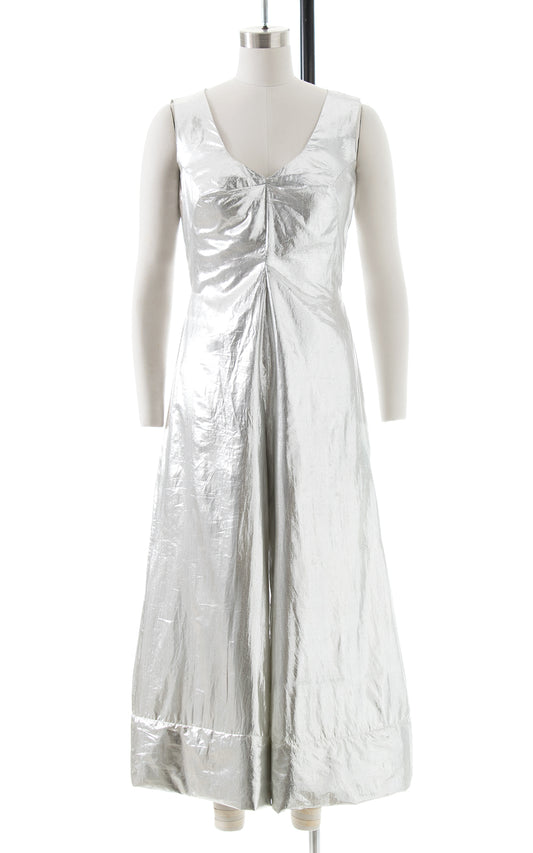 1960s Metallic Silver Cropped Palazzo Jumpsuit