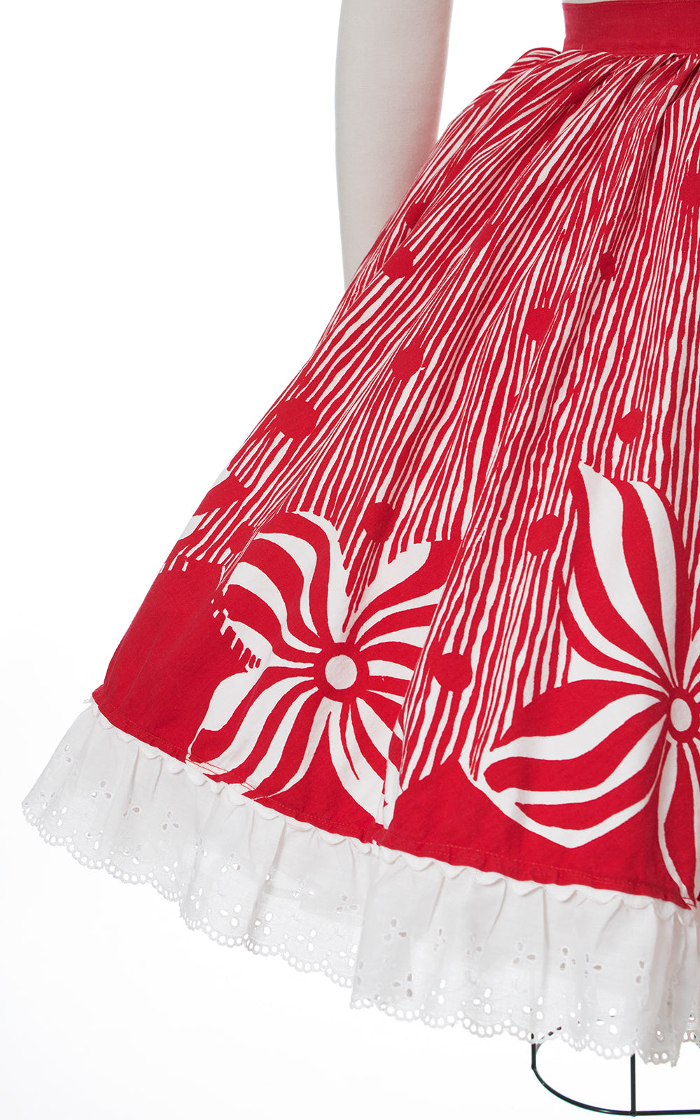 1950s Peppermint Floral Striped Border Print Circle Skirt