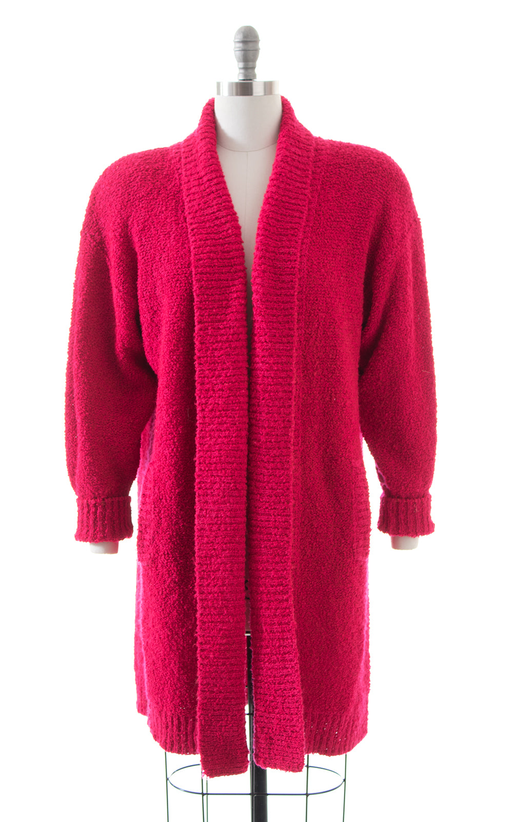 1980s Hot Pink Bouclé Knit Sweater Coat