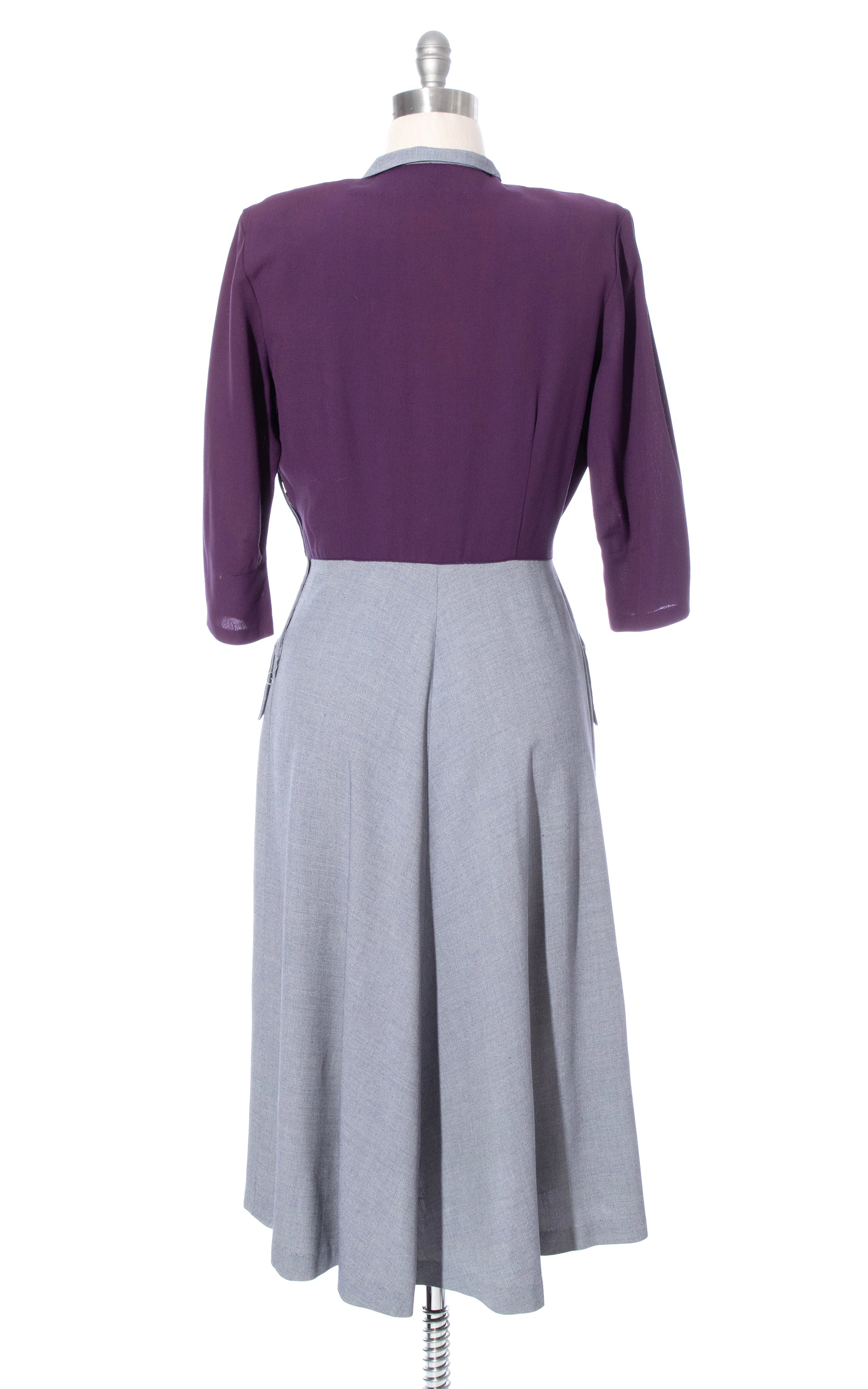 1940s purple dress 1940s Deep Purple Brocade Swing Dress Classic Silhouette Swag 2 Belts - M
