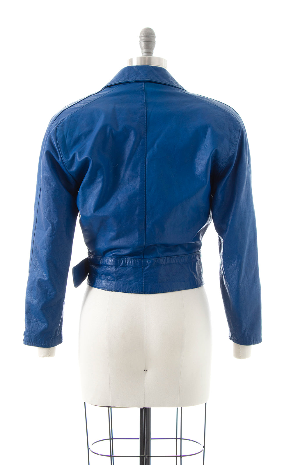 1980s Blue Leather Cropped Jacket | medium/large