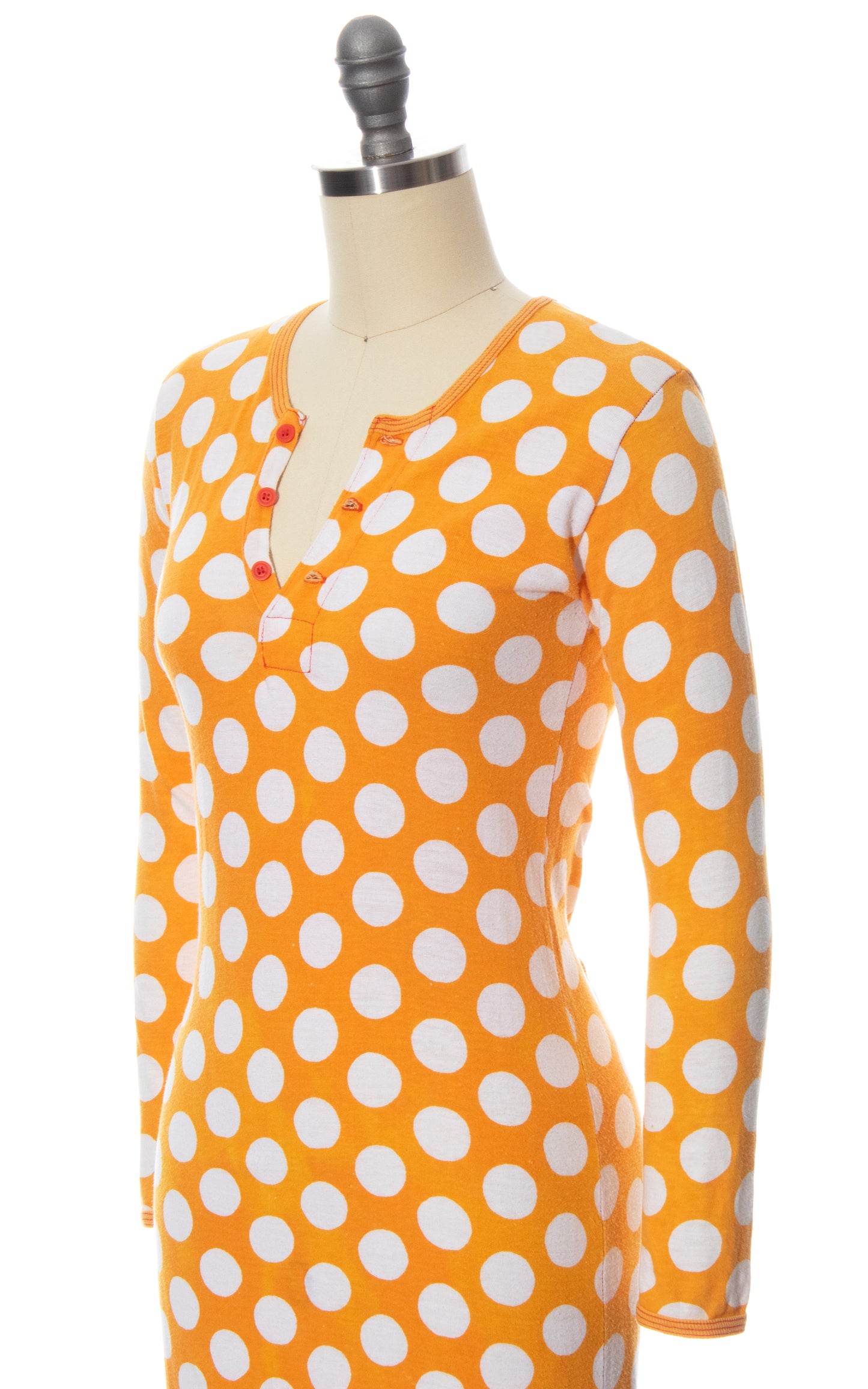 Vintage 70s 1970s MARIMEKKO Yellow Polka Dot Cotton Knit Jersey Maxi Dress BirthdayLifeVintage