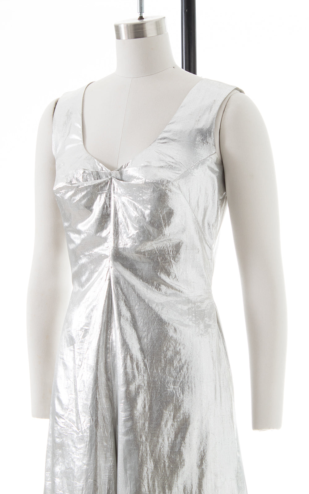 1960s Metallic Silver Cropped Palazzo Jumpsuit