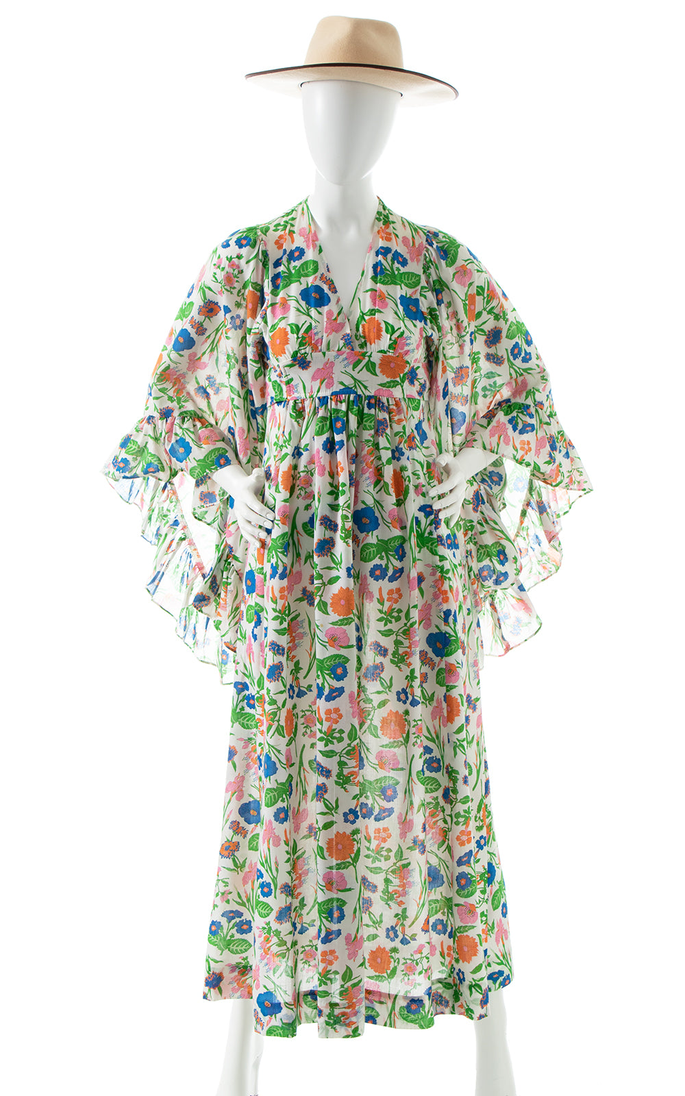 1970s Floral Angel Sleeve Maxi Dress | x-small