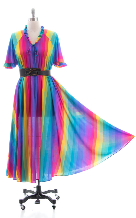 1970s 1980s Rainbow Striped Maxi Tent Dress