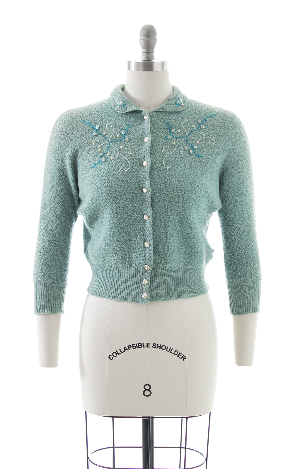 1950s Floral Beaded Wool Cardigan BirthdayLifeVintage