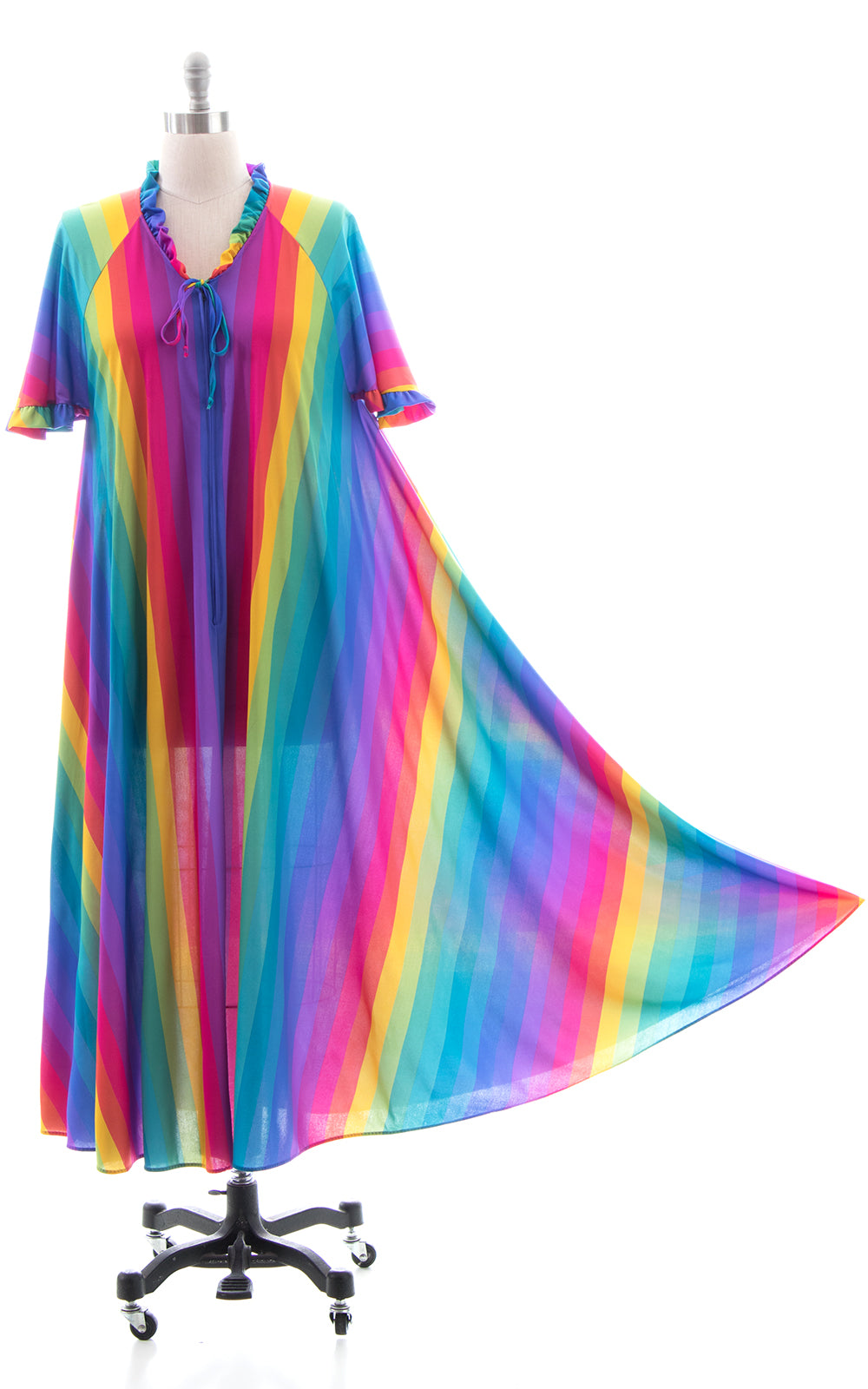1970s 1980s Rainbow Striped Maxi Tent Dress