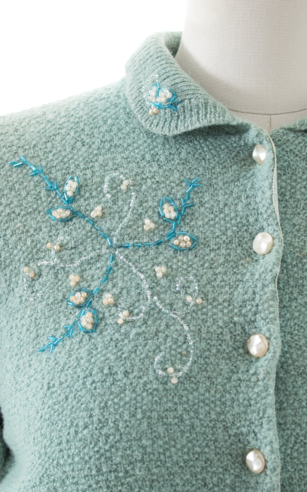 1950s Floral Beaded Wool Cardigan BirthdayLifeVintage