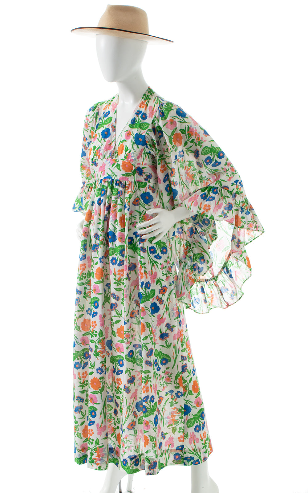 1970s Floral Angel Sleeve Maxi Dress | x-small