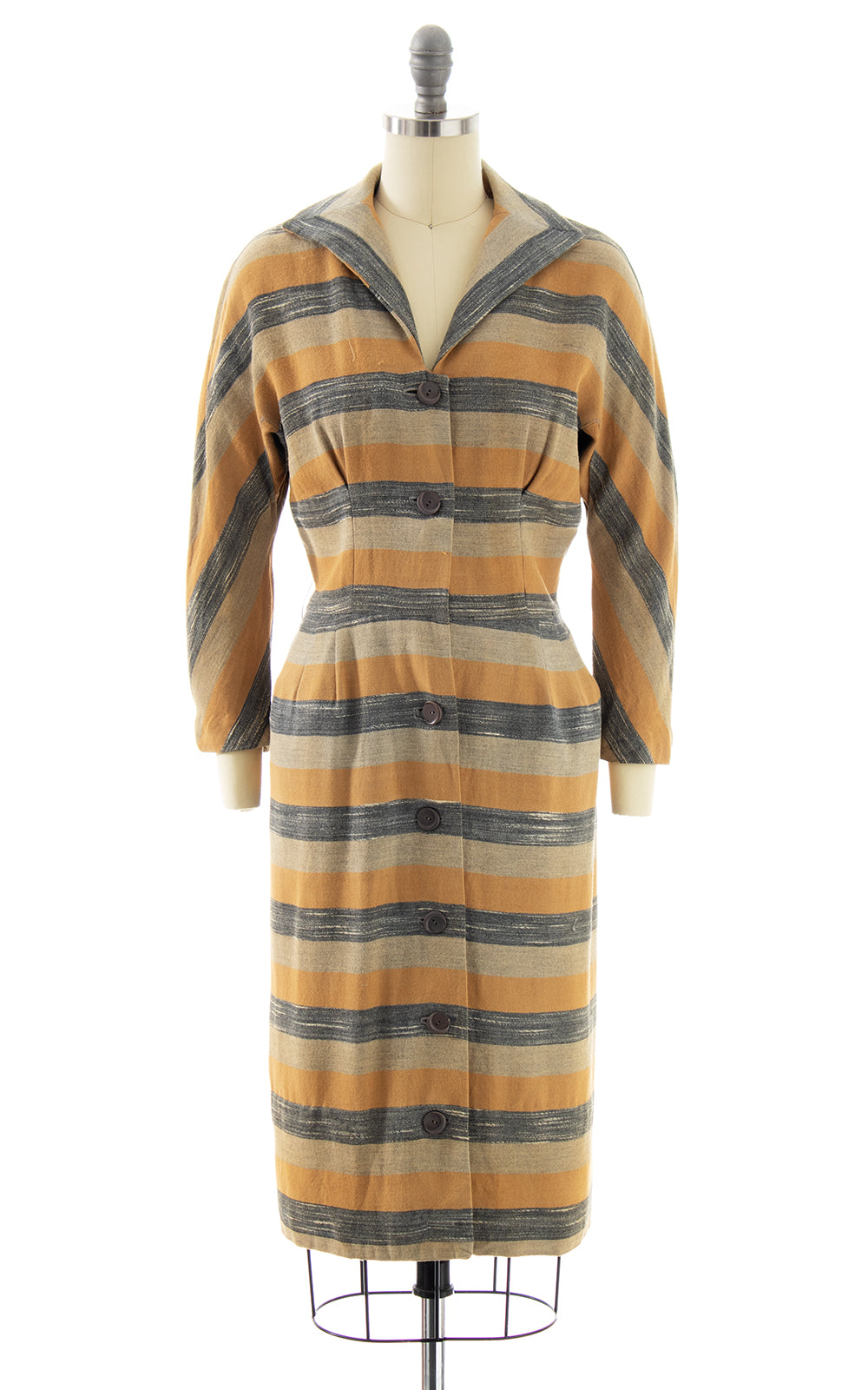 1950s Striped Wool Shirt Dress | small