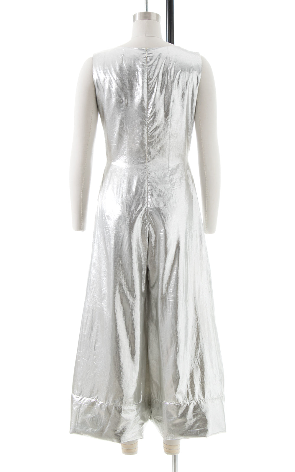 1960s Metallic Silver Cropped Palazzo Jumpsuit