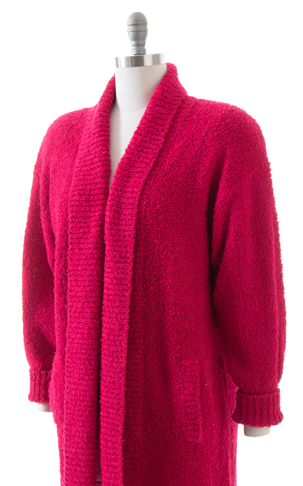 1980s Hot Pink Bouclé Knit Sweater Coat