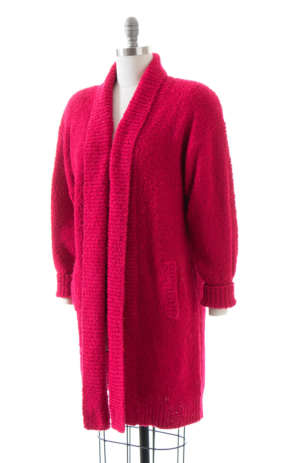 1980s Hot Pink Bouclé Knit Sweater Coat