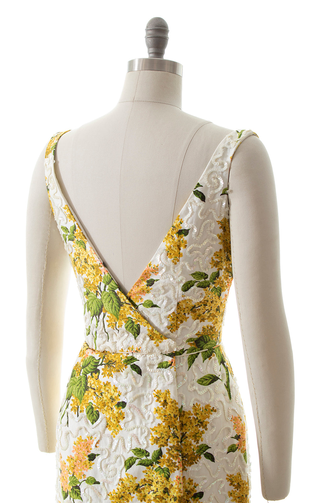 1950s Emma Domb Floral Sequin Soutache Wiggle Dress BirthdayLifeVintage