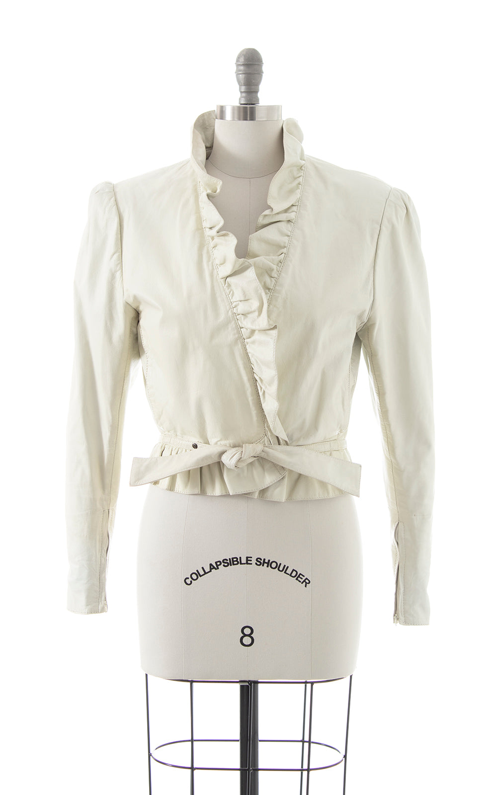 1980s Ruffled White Leather Cropped Jacket | small/medium