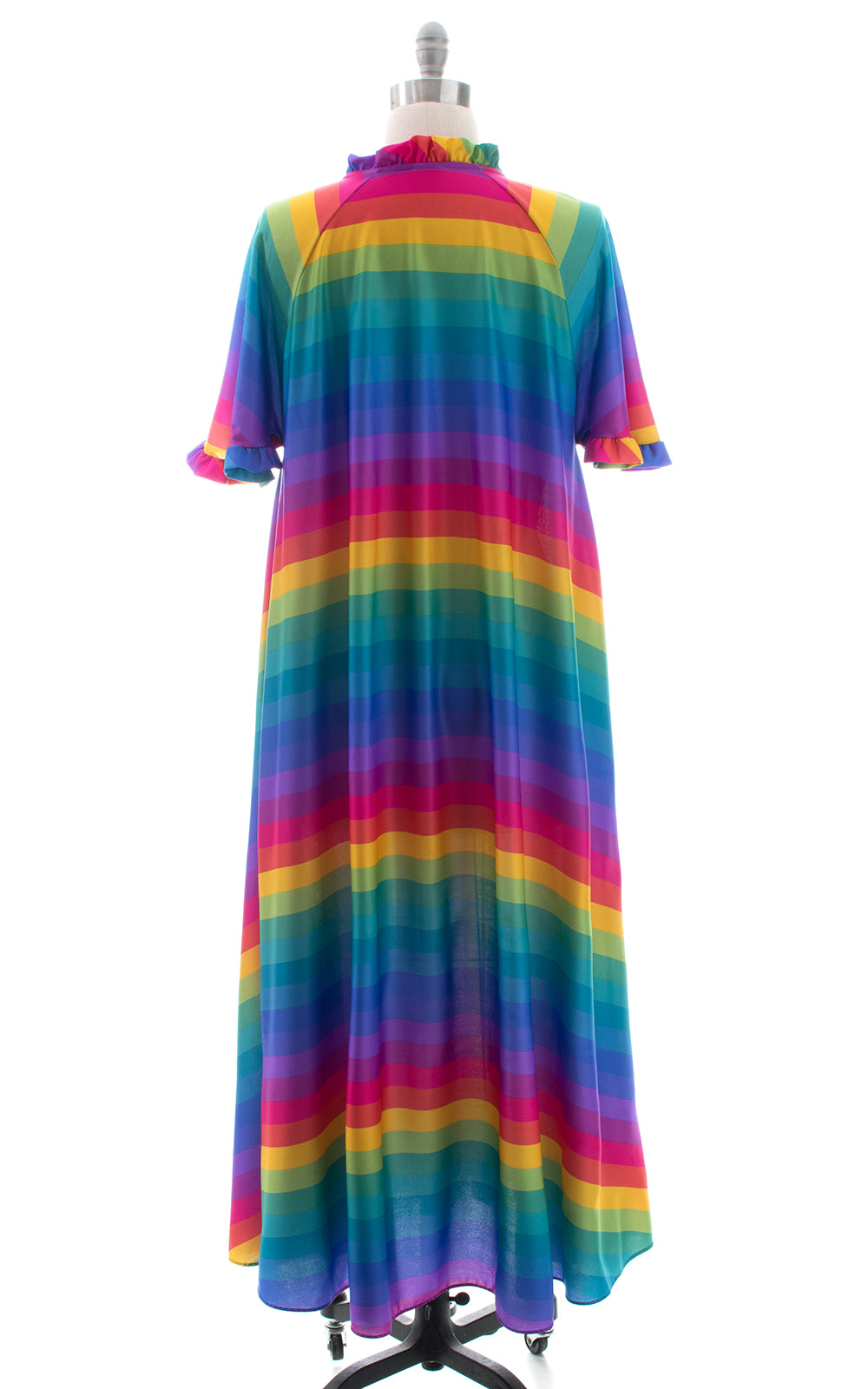 1970s 1980s Rainbow Striped Maxi Tent Dress