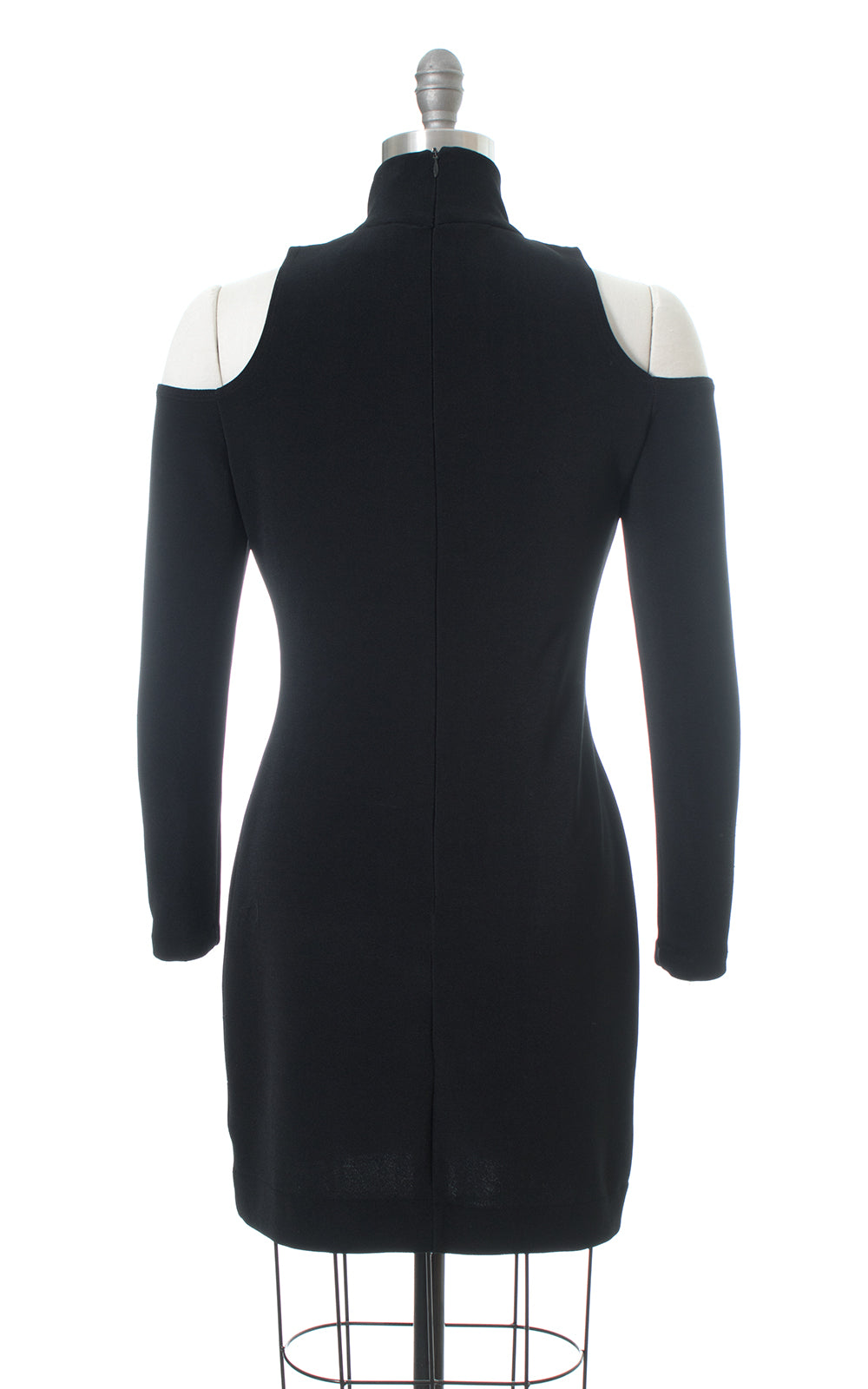 1990s Cold Shoulder Stretchy Black Mini Dress