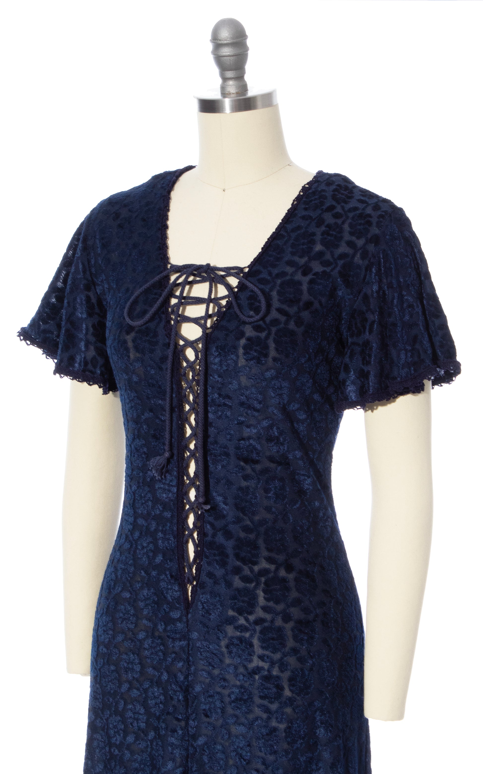 1960s 1970s GUNNE SAX Burnout Velvet Lace Up Dress | x-small/small Birthday Life Vintage 1960s 1970s GUNNE SAX Burnout Velvet Lace Up Dress | x-small/small Birthday Life Vintage