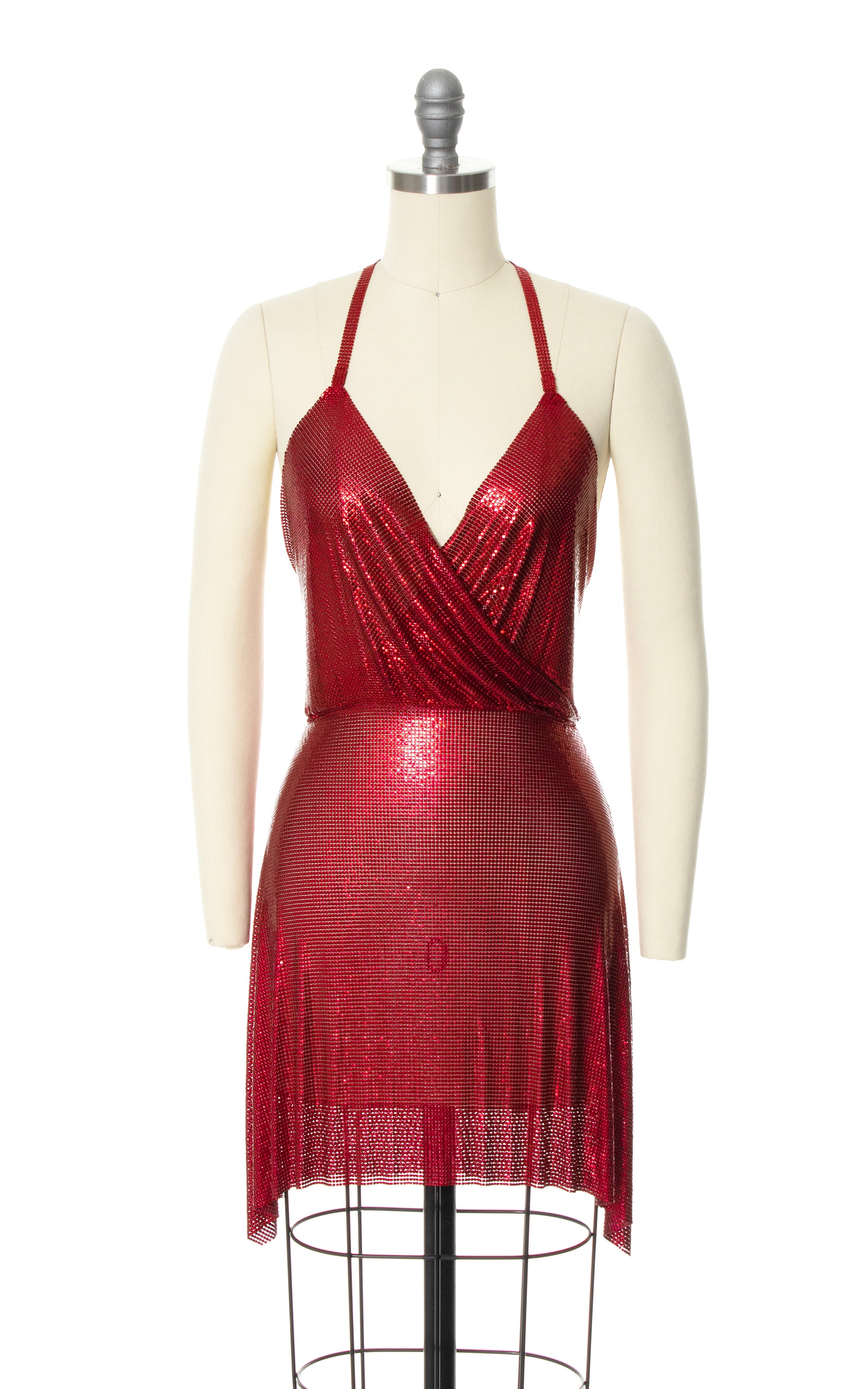 Modern FANNIE SCHIAVONI Red Metal Mesh Mini Dress