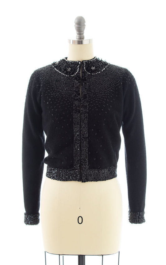 1950s Beaded Sequin Faux Peter Pan Collar Cardigan | small