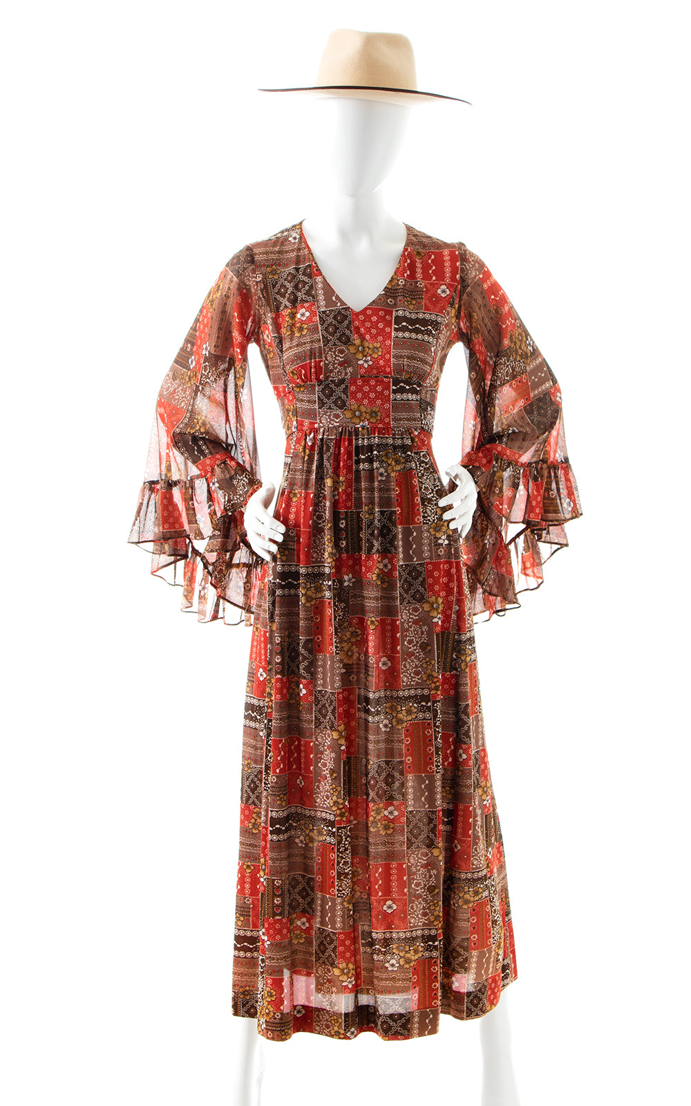 1970s Patchwork Angel Sleeve Maxi Dress | small