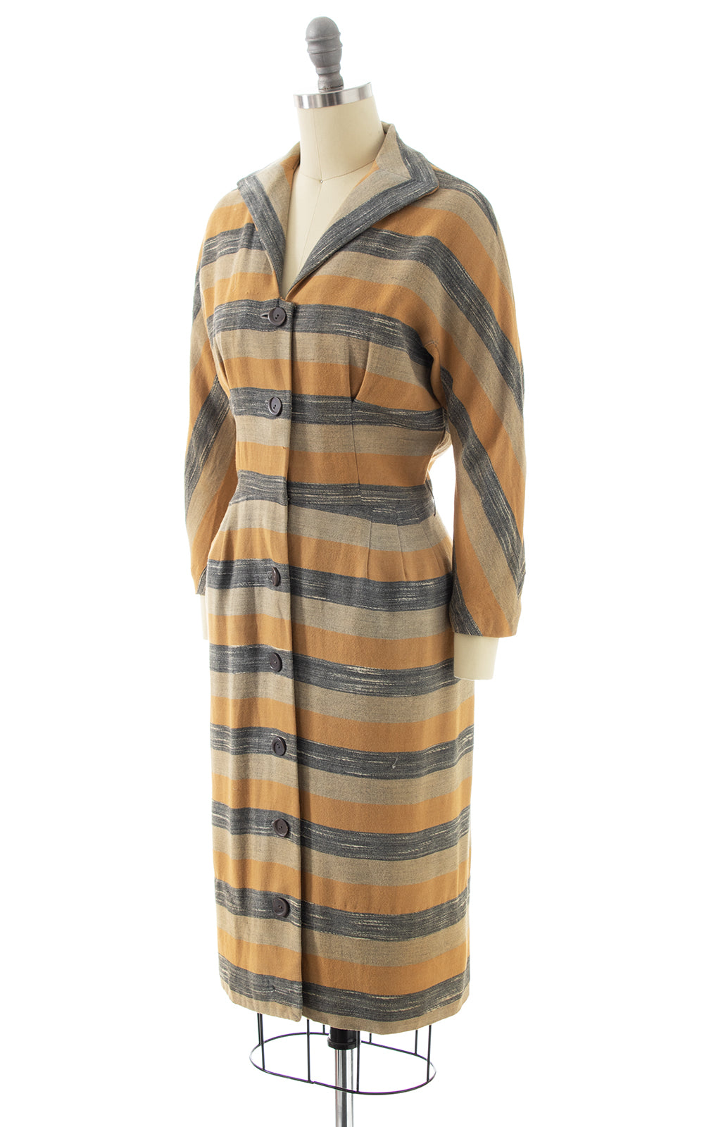 1950s Striped Wool Shirt Dress | small