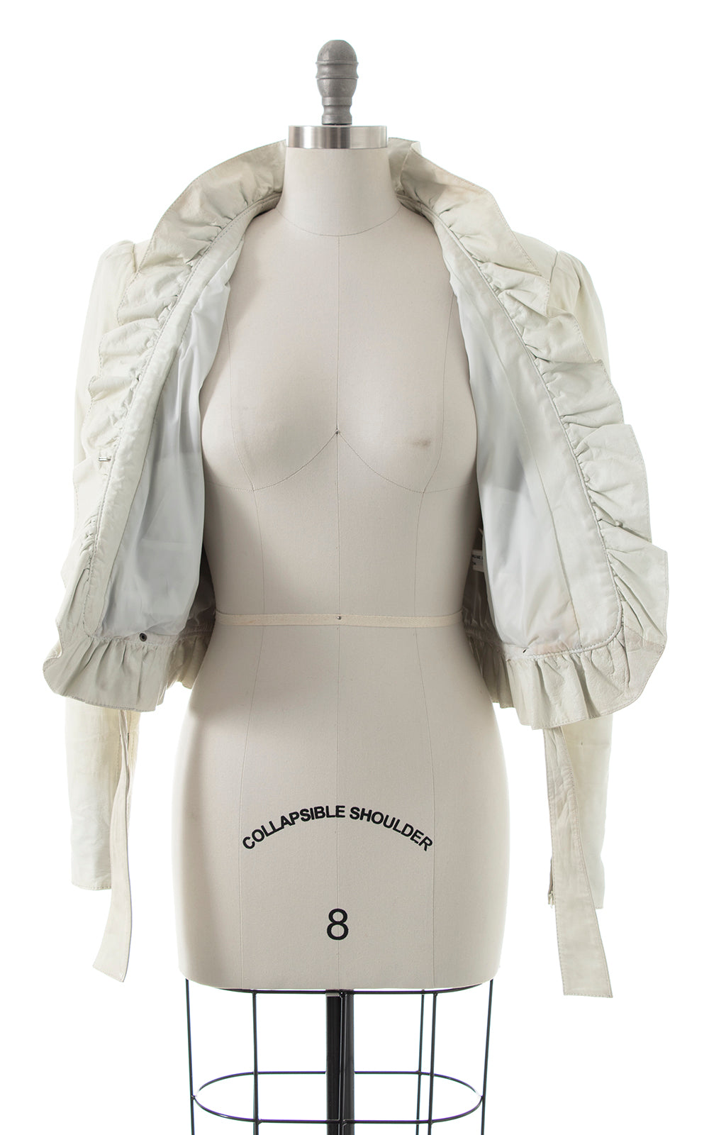 1980s Ruffled White Leather Cropped Jacket | small/medium