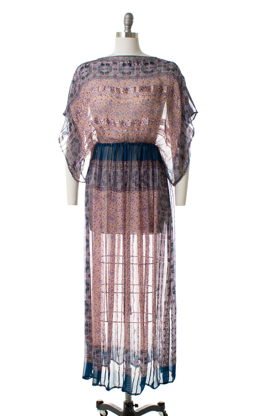 1980s Sheer Floral Silk Boxy Sleeve Dress