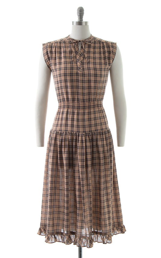 1970s Plaid Cotton Tiered Sundress