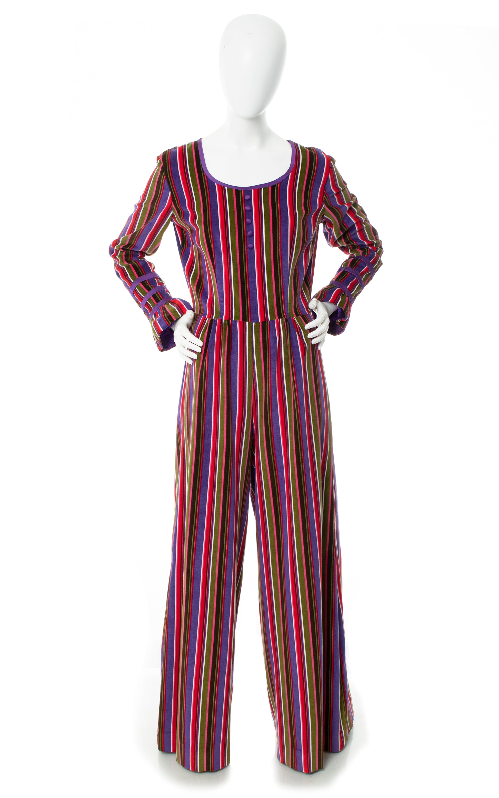 Vintage 1960s 60s 1970s 70s Striped Velvet Wide Leg Palazzo Jumpsuit | medium/large | Birthday Life Vintage