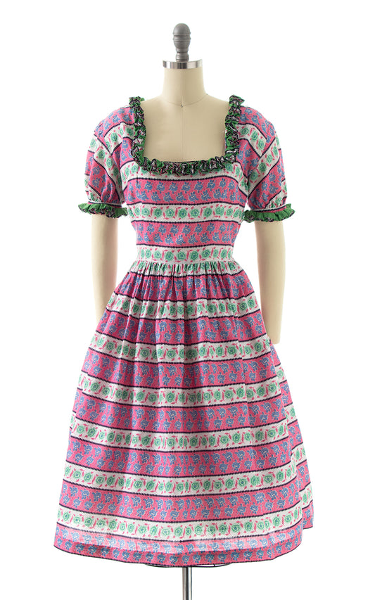 $65 DRESS SALE /// 1950s 1960s Ruffled Striped Rose Dress | small