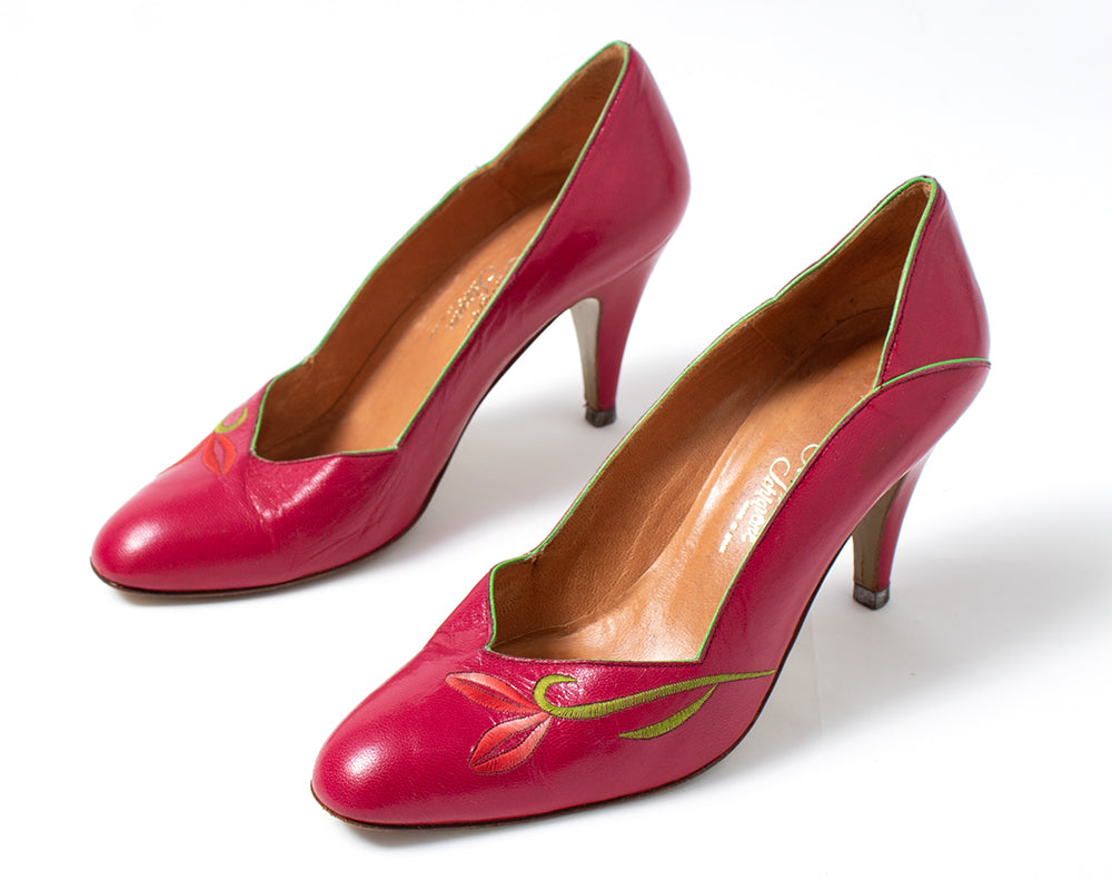 1980s Rose Embroidered Leather Heels BirthdayLifeVintage