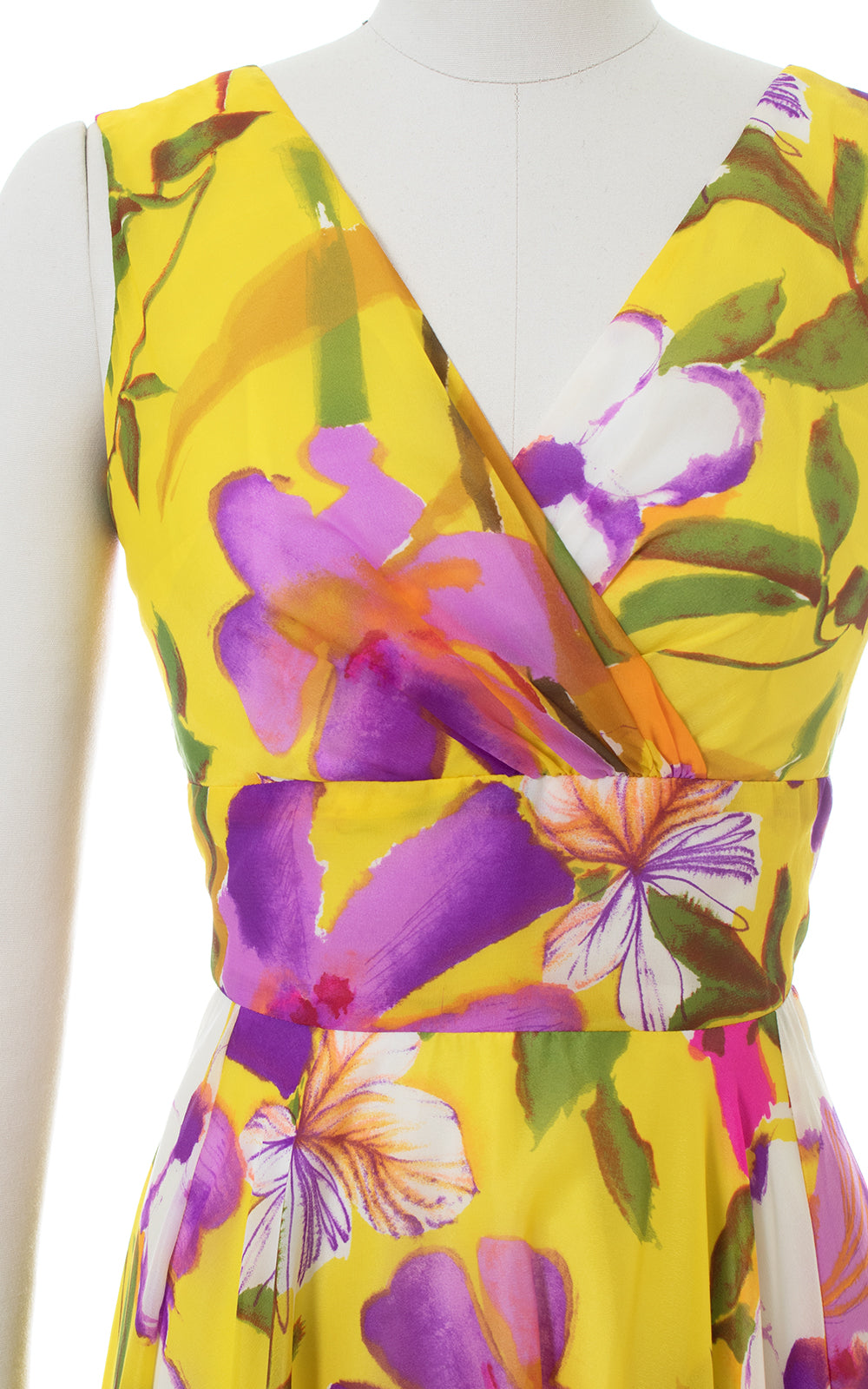 1960s 1970s Floral Chiffon Maxi Gown | medium – Birthday Life Vintage