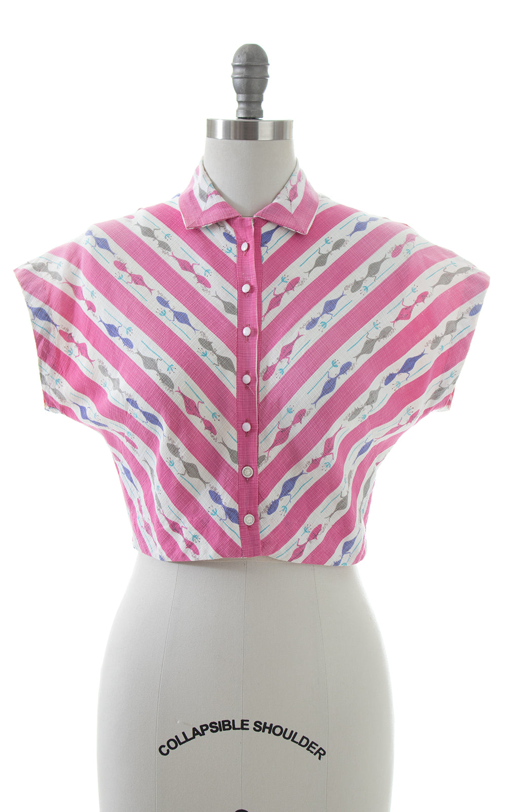 1950s Triton Novelty Print Cropped Blouse | small/medium