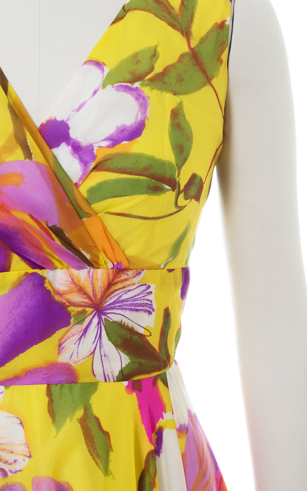 1960s 1970s Floral Chiffon Maxi Gown | medium – Birthday Life Vintage