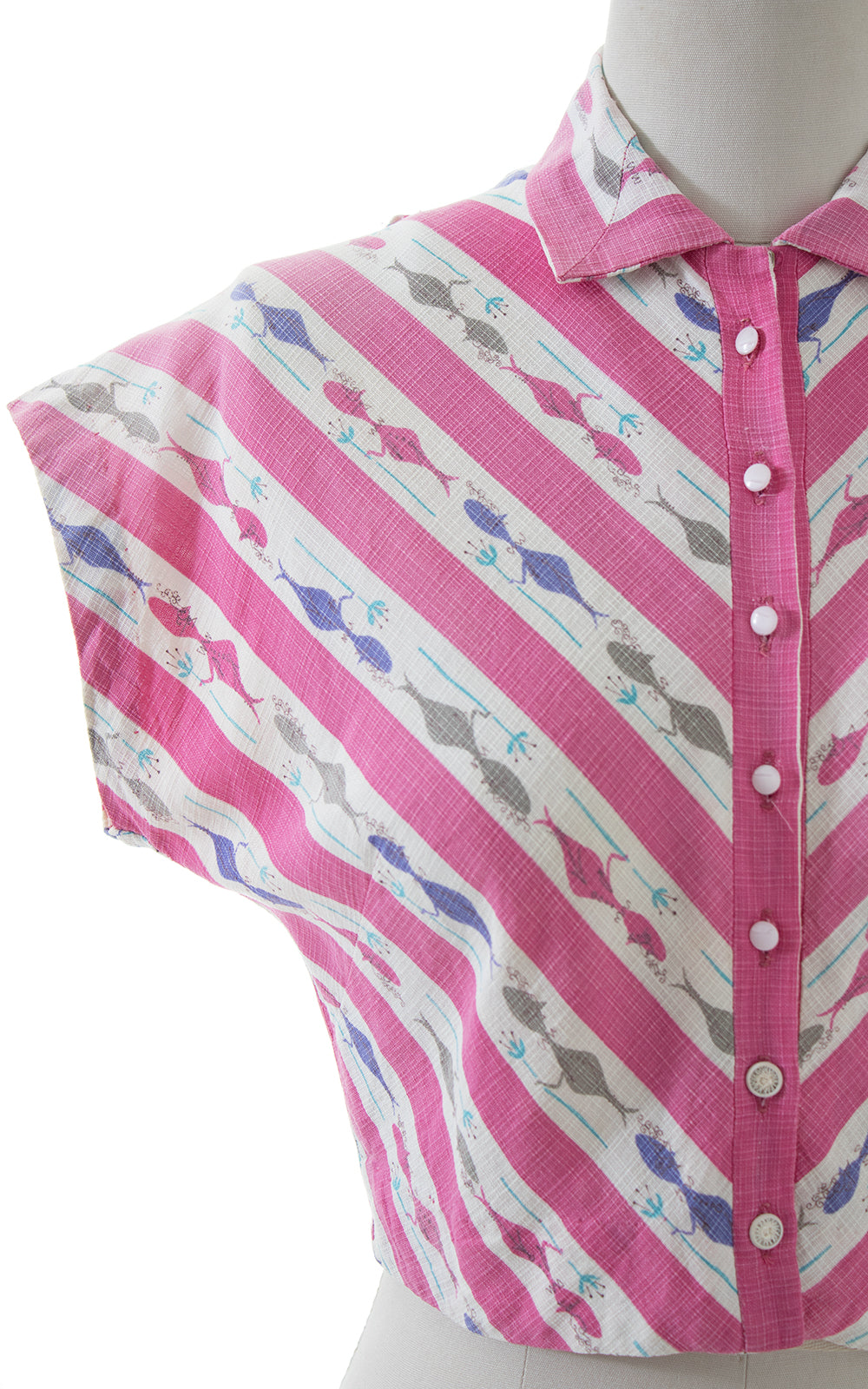 1950s Triton Novelty Print Cropped Blouse | small/medium