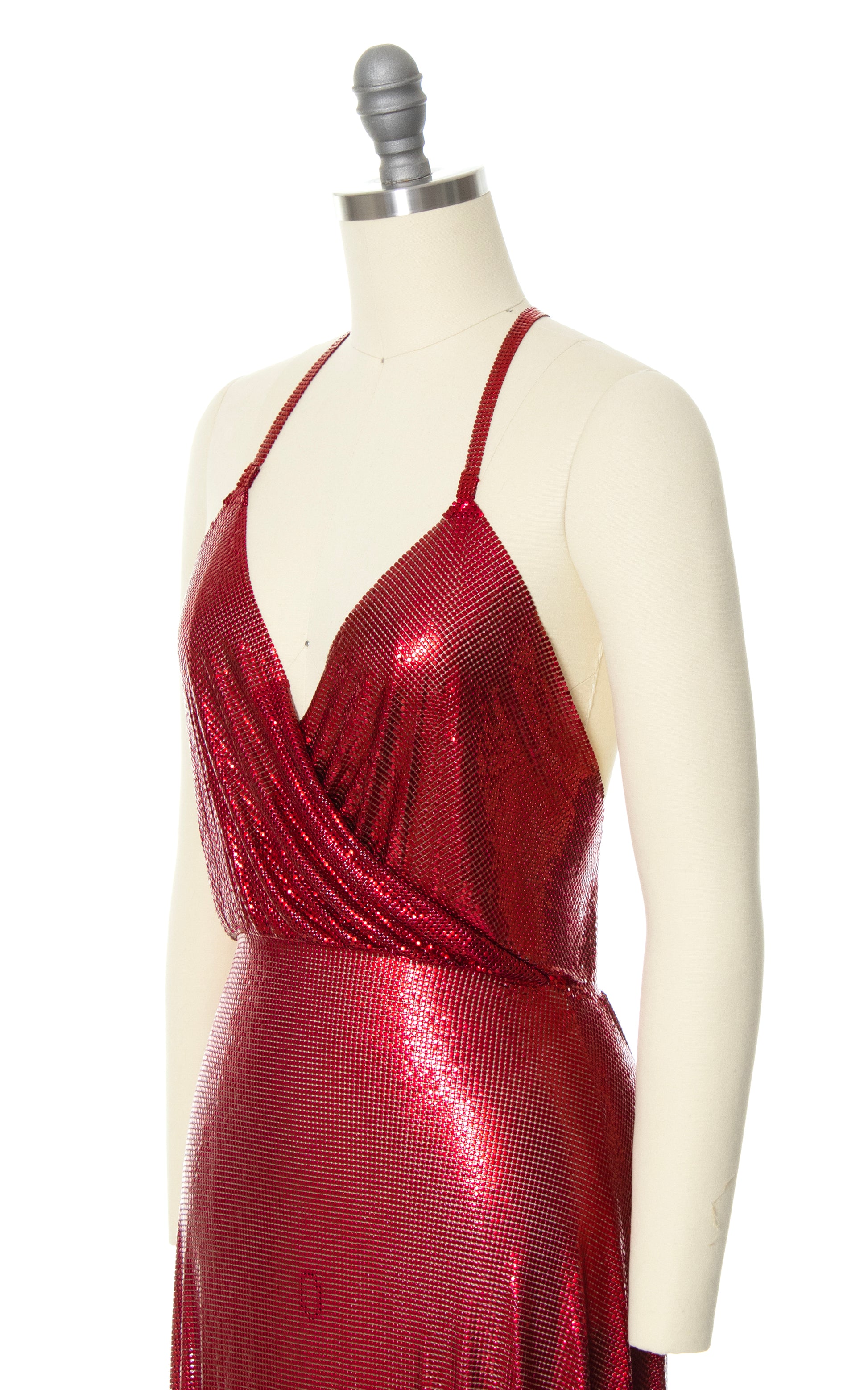 Modern Fannie Schiavoni Red Metal Mesh Mini Dress | X-Small