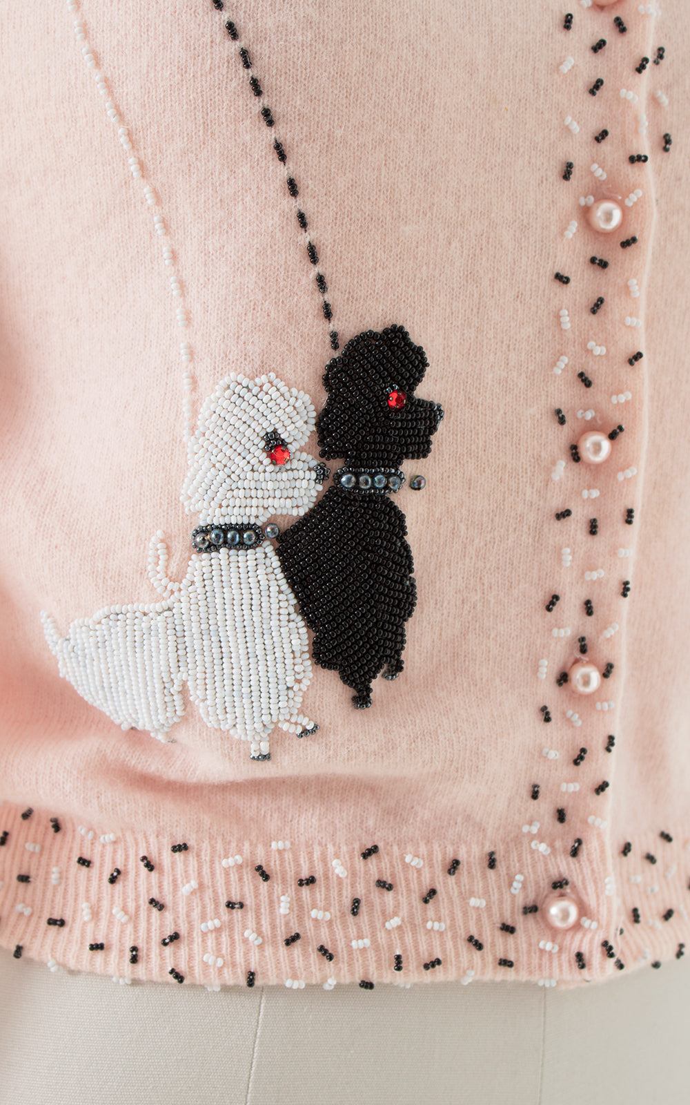 1950s Beaded Poodles Knit Wool Cardigan BirthdayLifeVintage