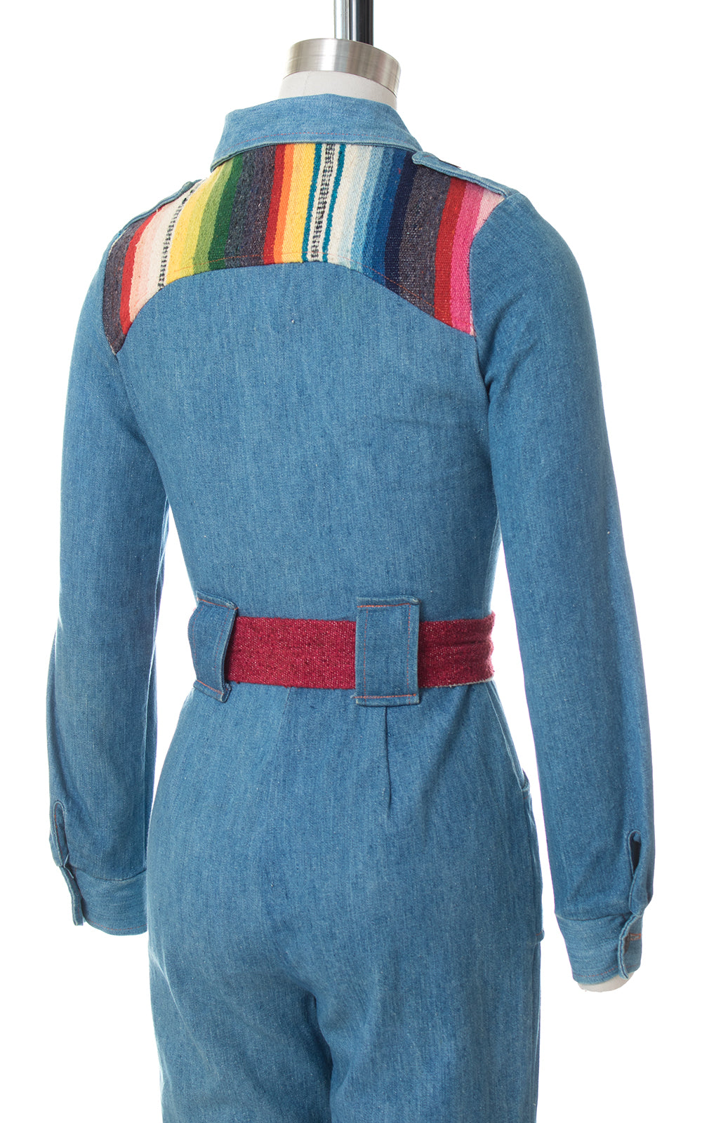 1970s Rainbow Wool & Denim Bell Bottom Jumpsuit