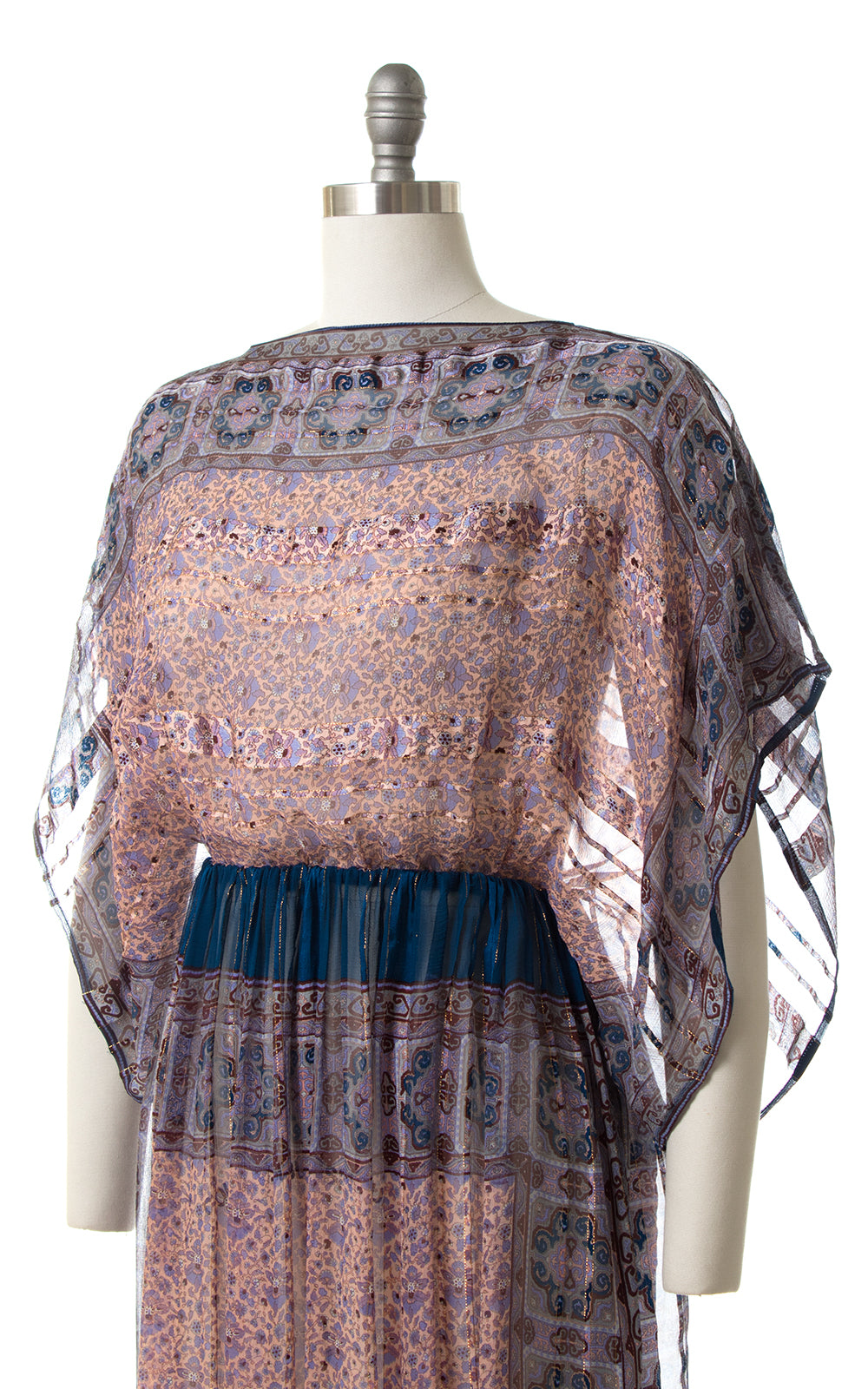 1980s Sheer Floral Silk Boxy Sleeve Dress