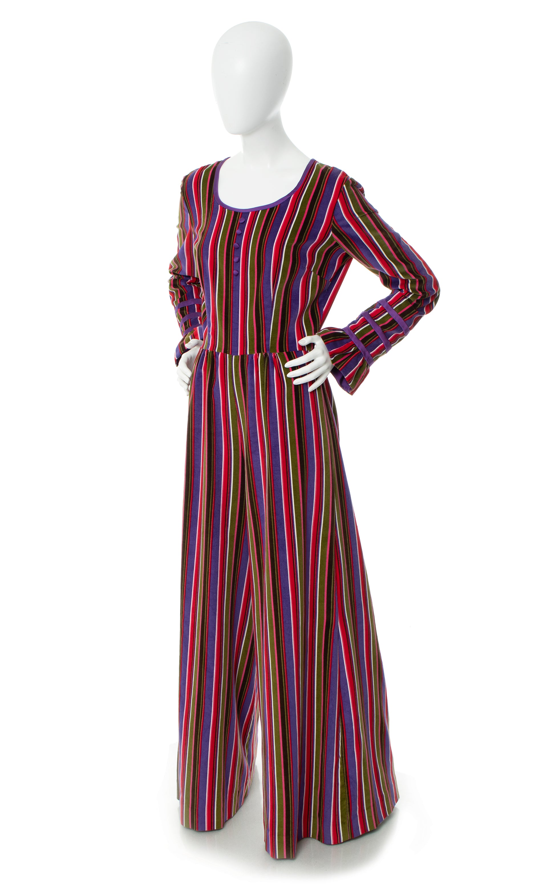 Vintage 1960s 60s 1970s 70s Striped Velvet Wide Leg Palazzo Jumpsuit | medium/large | Birthday Life Vintage