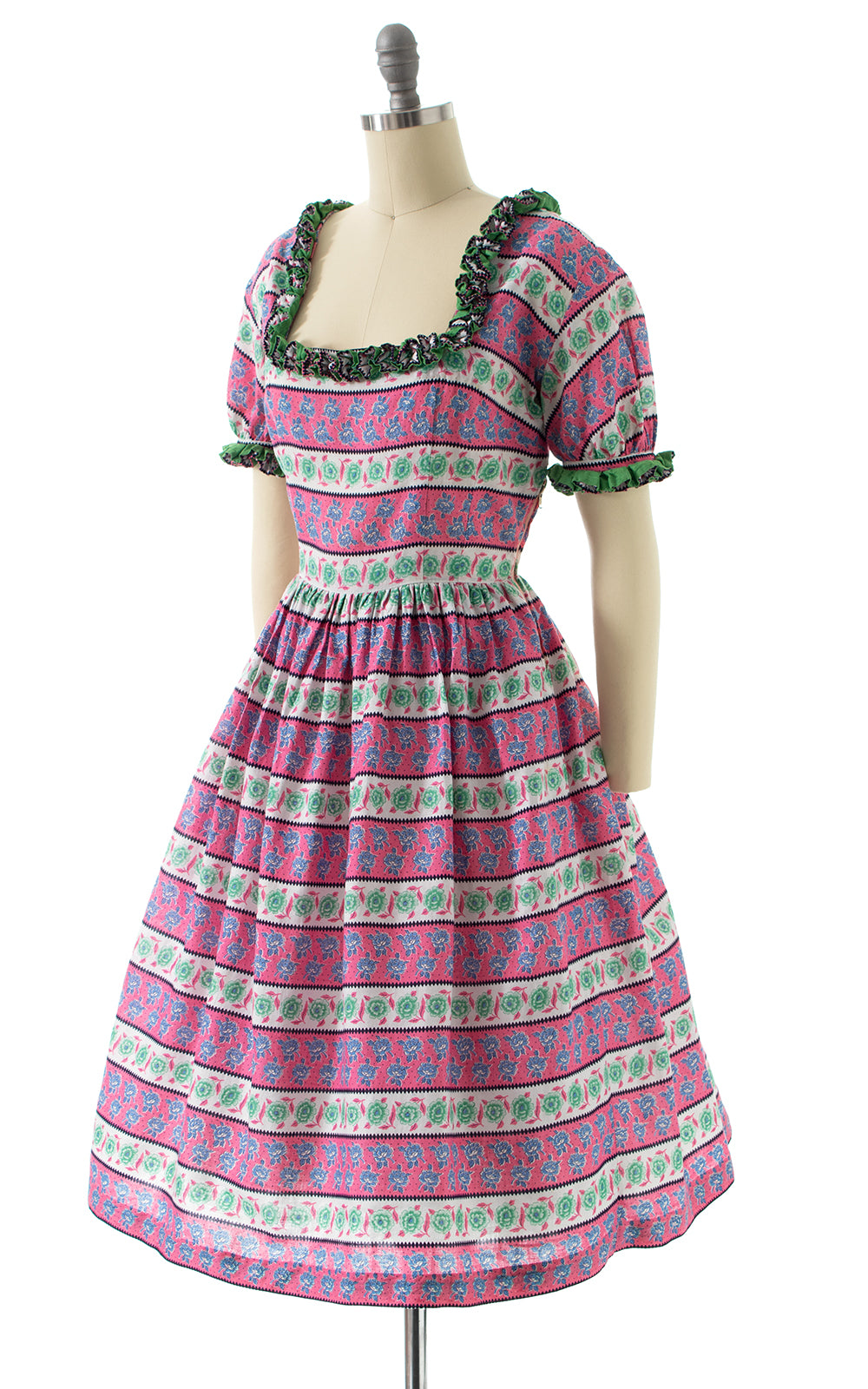 1950s 1960s Ruffled Striped Rose Dress | small